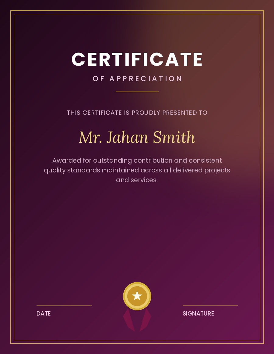 Certificate of Appreciation